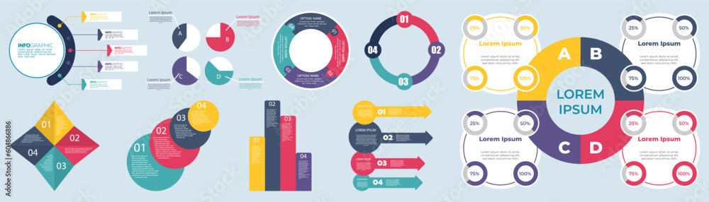 Poster Infographic chart and diagram elements collection. Set of infographic element template