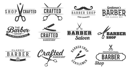 Vintage barber shop badge collection. Barber saloon retro logo collection. Set of barber shop badge logo