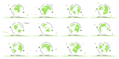 Planet Earth globe icon collection. Green planet symbol collection. Eco globe icon
