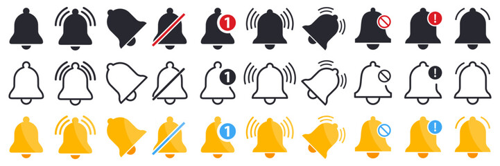 Bell reminder notification icon collection. Set of notification bell icon - obrazy, fototapety, plakaty