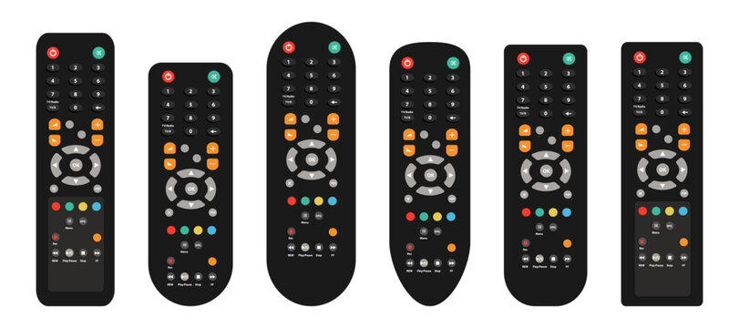 Remote controller for TV in a flat design. Set of TV remote controller