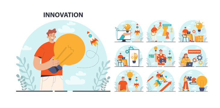 Innovation concept set. Idea of creative business solution. Modern