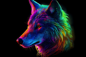 Neon Wolf: Digital Abstract Masterpiece in Vivid Colors