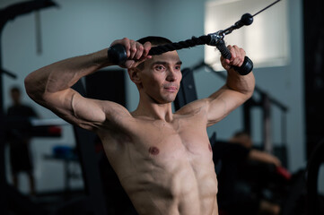 Man Thrust of the upper block to the chest in the gym.