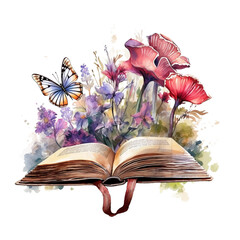 Watercolor Fairy Book Clipart with ai generative