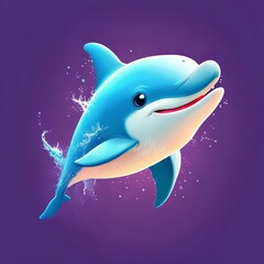 Energetic and playful dolphin on purple background. Generative AI.