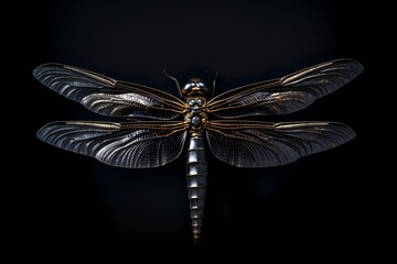 Black Dragonfly Insect on Black Background Generative AI 