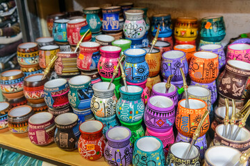 Fototapeta na wymiar Chilean souvenirs and handicrafts for sale in San Pedro de Atacama, Chile on May 5, 2023.