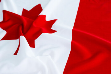 Closeup of Canadian waving flag