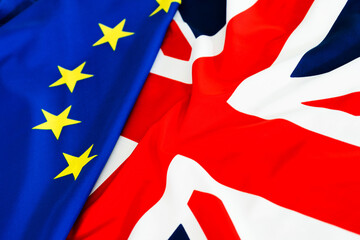 Flags of Great Britain and European Union together
