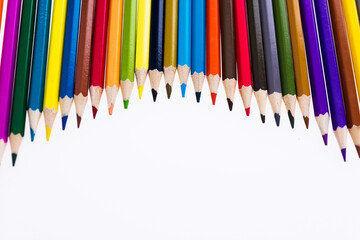 Group of color pencils isolated on white background