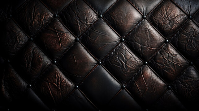 Brown capitone checkered soft fabric textile, generative AI.