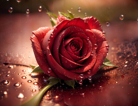 red rose with water drops.Generative AI