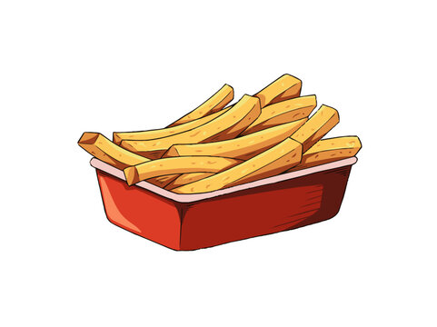 a red tray filled with french fries, in the style of colored cartoon style, ilford pan f, amber, white background, editorial illustrations, animated gifs