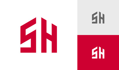 Letter SH initial monogram with house shape logo design