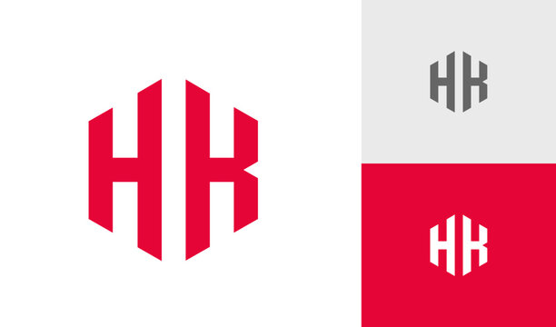 Letter HK initial hexagon monogram logo design
