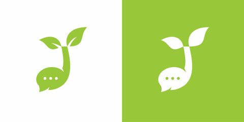 sprout leaf chat talk logo design vector inspiration