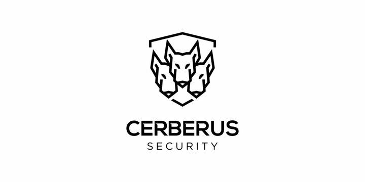 cerberus dog head guard shield security logo design