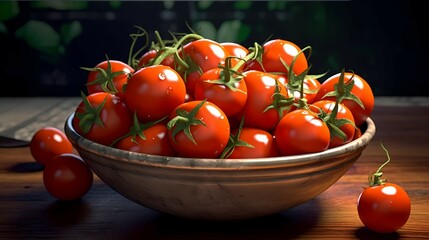 Fototapeta na wymiar Red ripe tomatoes lie in a bowl. Generative AI