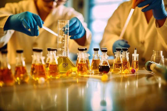 Immerse yourself in the engaging world of a science class as students don their protective gear and conduct a captivating experiment.