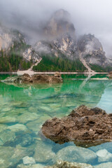 Pragser Wildsee surrounded by the Italian Dolomites