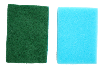 Kitchen sponges for washing dishes isolated on white background. Blue kitchen sponge without background.