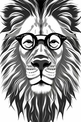 Obraz premium Hipster glasses lion vector illustration , portrait - generative ai 