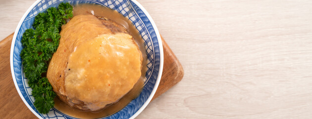 Tamsui agei, delicious famous street food in Taiwan stuffed with mung bean noodles.