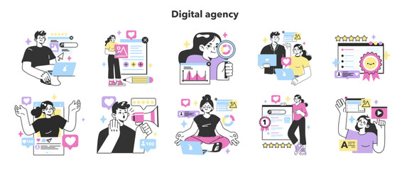 Digital promotion set. Social media blog, website or brand advertisement