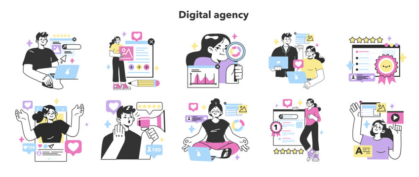 Digital promotion set. Social media blog, website or brand advertisement