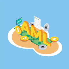 AML, Campaign Against Money Laundering isometric 3d vector illustration concept for banner, website, illustration, landing page, flyer, etc. - obrazy, fototapety, plakaty