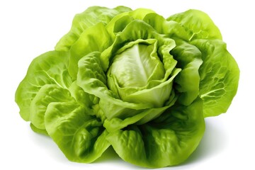 Butter Lettuce On A White Background Without Shadows. Generative AI