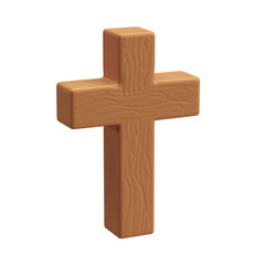 3d icon Wooden Cross, symbol of the resurrection of Jesus Christ. He is risen. Easter resurrection illustration. Scripture isolated transparent png background