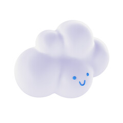Light white 3d cloud icon face. Render soft round cartoon fluffy cloud icon shape illustration isolated transparent png background