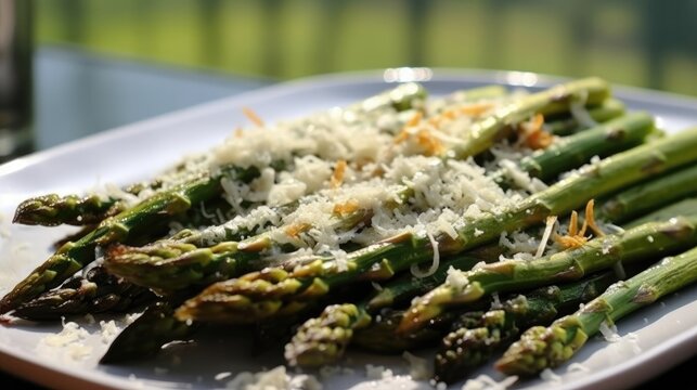 Roasted Asparagus Spears With Olive Oil And Parmesan Cheese. Generative AI