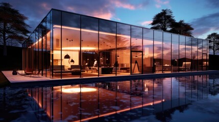 3D Render Interactive Smart Glass House With Mood Lighting. Generative AI