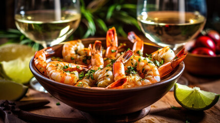 plat de crevettes aux herbes et citron vert