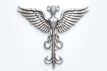 Medical Caduceus Emblem on White Background Generative AI 