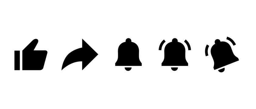 Like, share, and bell icon vector. Elements to promote video channel subscriptions