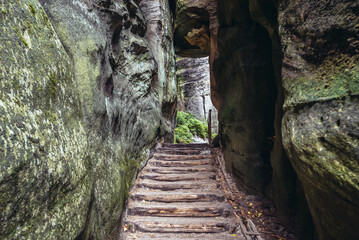 Stairs in Adrspach-Teplice Rocks national park in Czech Republic