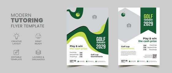 golf tournament flyer template with green elements brochure cover page 