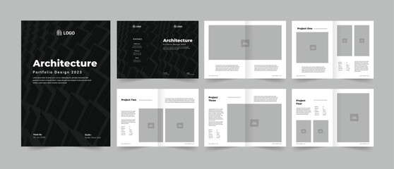 Fototapeta na wymiar Modern Architecture Brochure. Architecture Portfolio Black and White Template