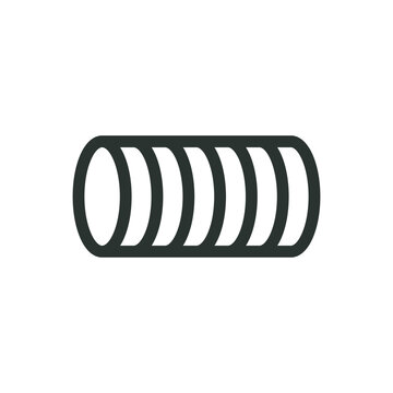 Corrugated pipe isolated icon, metal flexible electrical conduit vector icon with editable stroke