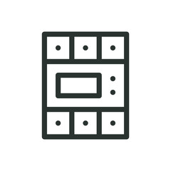 Din rail relay module isolated icon, voltage relay linear icon, programmable time relay vector icon with editable stroke