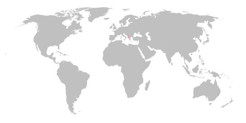 Fototapeta na wymiar Vector map of the world with the country of Albania highlighted in Pink on grey white background.