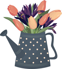 Bouquet of tulips and irises.High quality vector illustration.