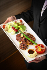 grilled beef steak with vegetables