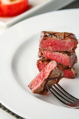 grilled beef steak with vegetables