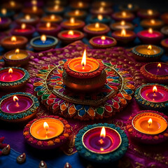 Obraz na płótnie Canvas Vibrant diwali candle circle, Hindu festival of lights celebration, Generative AI