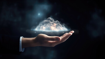 Cloud service on businessman hand or Cloud computing service concept